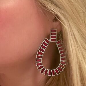 NWT Fun Red & Light Blue Teardrop Statement Earrings
